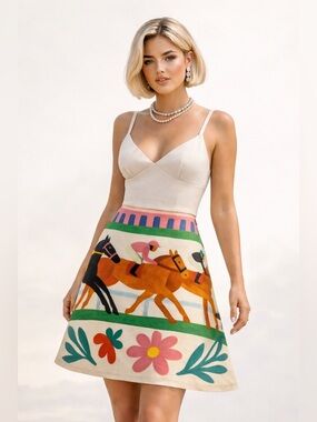 Kentucky Derby-Inspired Illustrated Horse Racing Skirt – Knee Length Jersey
